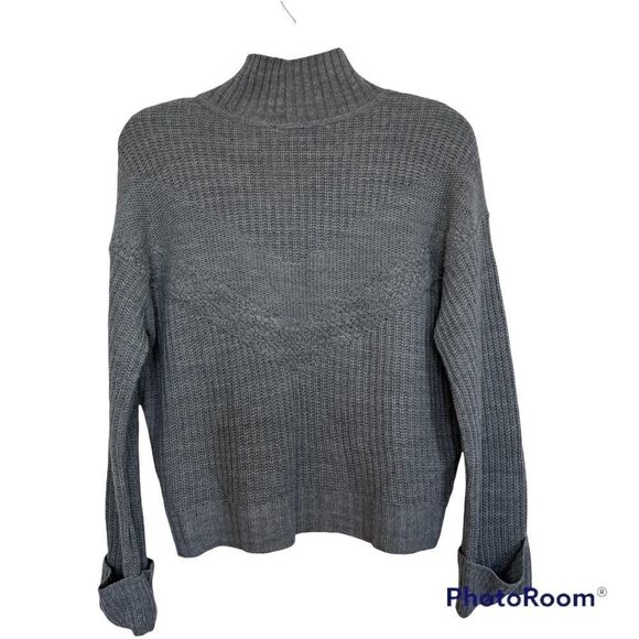 Express Gray Knit Mock Neck Pullover Sweater W/ Wide Cuff Sleeves XS - Picture 2 of 10